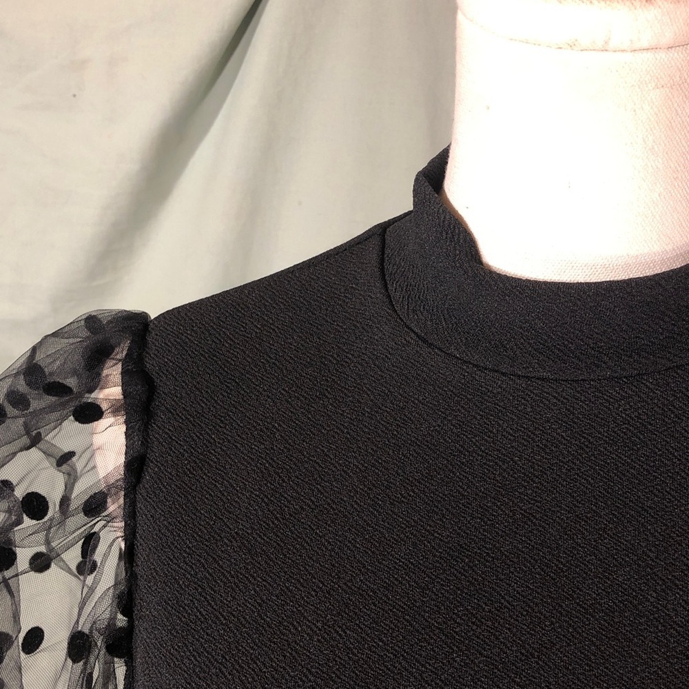 Prom Black Dress with Sheer Polka Dot Mesh Sleeves Size Small - Picture 5 of 16